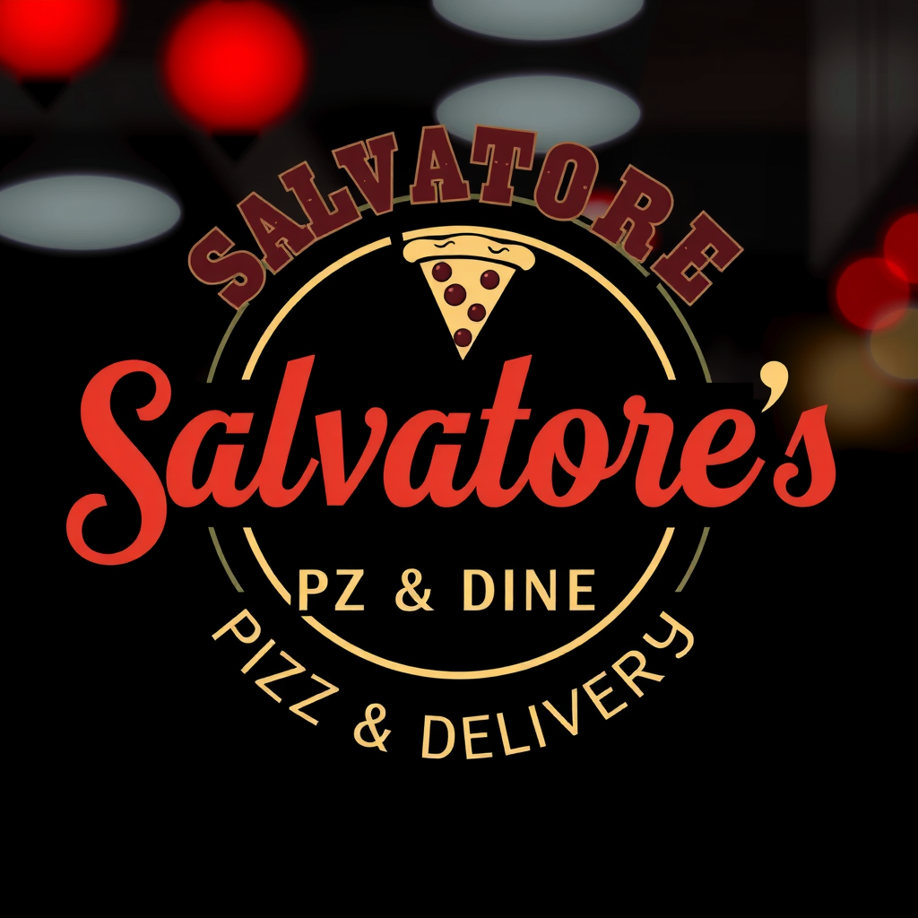 Salvatore's Pizzeria & Delivery logo featuring classic 1950s diner style typography with burgundy red and cream colors, pizza slice icon
